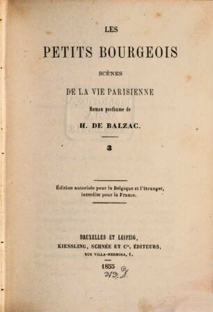 Les petits bourgeois : scènes de la vie parisienne ; roman posthume, 3