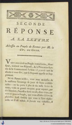 Seconde Réponse A La Lettre Adressée au Peuple de Rennes par M. le Chevalier. De Guer.