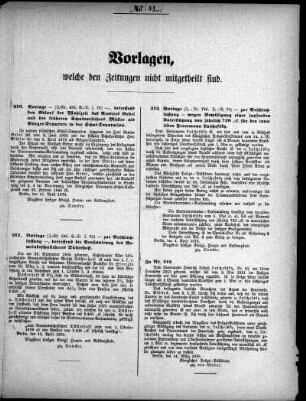 Anlage: ad No.40, Vorlagen, welche den Zeitungen nicht mitgeteilt sind