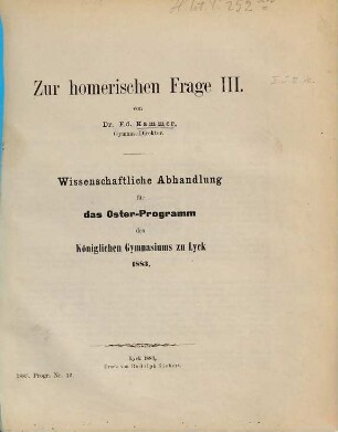 Zur homerischen Frage, 3