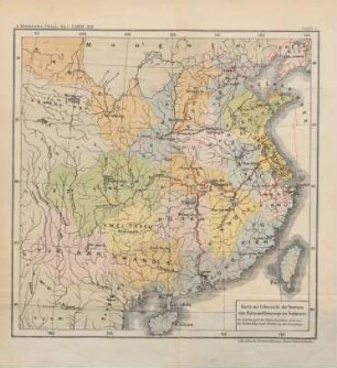Karte zur Uebersicht der Provinzen von China und Reisewege des Verfassers