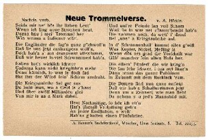 Text-Karten, ohne Nummern: Neue Trommelverse