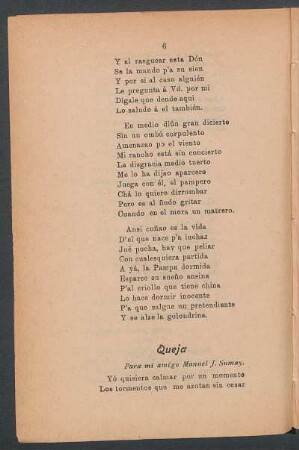 Queja : Para mi amigo Manuel J. Sumay.