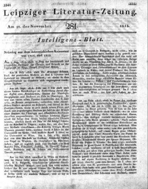 1815-11-18 : 281. Stück [Intelligenz-Blatt]