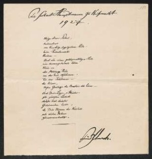 Für Gerhart Hauptmann zu Weihnacht 1927 [Möge dieser Pokal ... ]