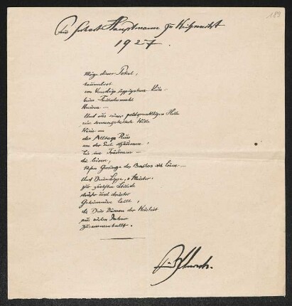 Für Gerhart Hauptmann zu Weihnacht 1927 [Möge dieser Pokal ... ]