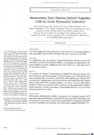 Intracoronary bone marrow-derived progenitor cells in acute myocardial infarction