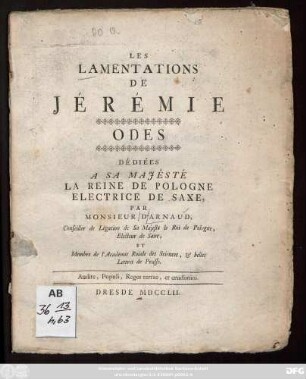 Les Lamentations De Jérémie : Odes