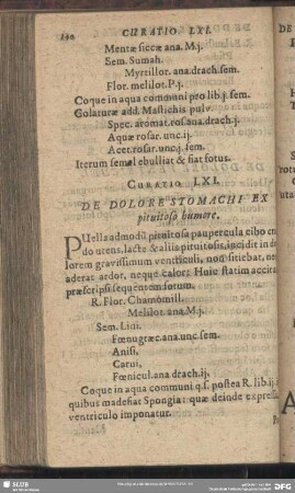 Curatio LXI. [Curatio LXIII.] De Dolore Stomachi Ex pituitoso humore