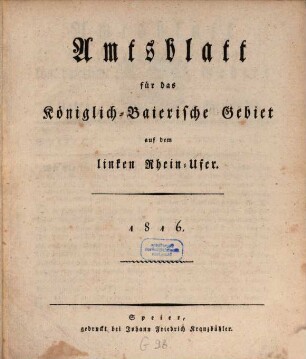 Amtsblatt der Königlich-Baierischen Regierung des Rheinkreises. 1816