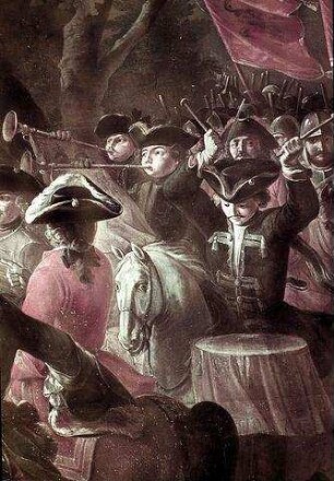 Übergabe der Schlüssel der von den Türken zurückeroberten Schlösser in Ungarn an Herzog Karl von Lothringen vor Mohacz im Jahre 1687