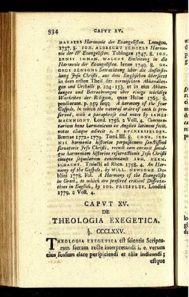 Caput XV. De Theologia Exegetica. - Caput XIX. De Theologia Polemica.