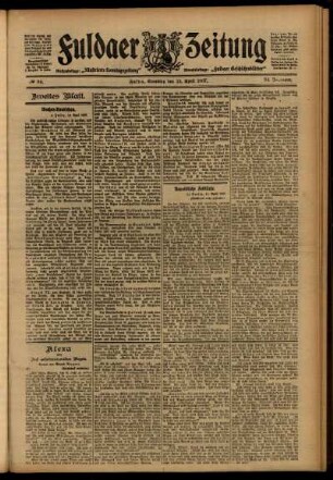 Zweite Ausgabe vom Samstag, den 13. April 1907.