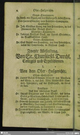 Zweyte Abtheilung. Von Sr. Churfürstl. Durchl. Collegiis und Expeditionen