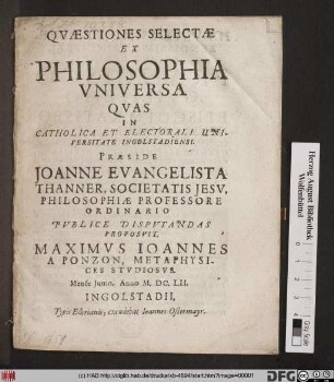 Quaestiones Selectae Ex Philosophia Universa