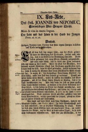 IX. Lob-Rede, Des Heil. Joannis von Nepomuc... - XIII. Lob-Rede, Des Heiligen Kaysers Henrici.