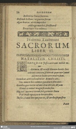 Friderici Taubmani Sacrorum Liber II