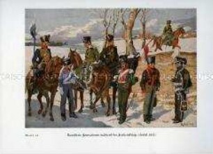 Uniformdarstellung, Husaren, Dragoner, Reitende Jäger, Ulanen und Kürassiere verschiedener deutscher Staaten, 1813.