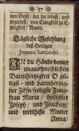Tägliche Befehlung deß Heiligen Joannis Sarcandi.