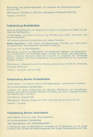 Fachabteilung Ratsbibliothek ; Fachabteilung Berliner Ärztebibliothek