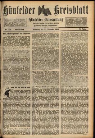 Zweite Ausgabe vom Samstag, den 20. November 1926.