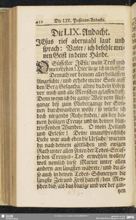 Die LIX. Andacht. Jesus rief abermahl laut und sprach: Vater, ich befehle meinen Geist in deine Hände
