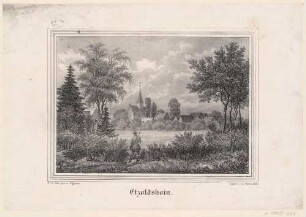 Ortsansicht mit Kirche von Etzoldshain (Bad Lausick) in Sachsen, aus: Sachsens Kirchen-Galerie, Band 10