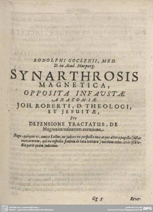 SYNARTHROSIS MAGNETICA, OPPOSITA INFAUSTAE ANATOMIAE...