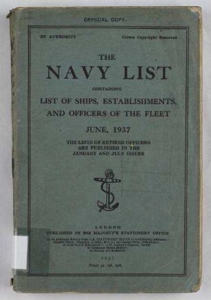 The Navy List for June 1937 - Corrected to 18th May, 1937