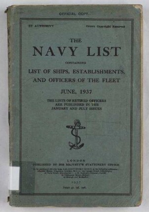 The Navy List for June 1937 - Corrected to 18th May, 1937