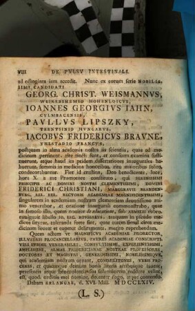 De pvlsv intestinali : Facvltatis Medicae in Academia Fridericiana Erlangensi ... Henricvs Friedericvs Delivs actvm promotionis solemnem qvatvor medicinae candidatorvm indicit
