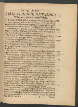 Libri Italico, Hispanico & Gallico idiomate conscripti.