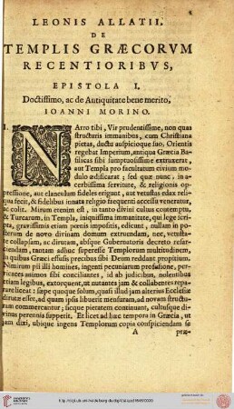 Leonis Allatii, De templis graecorvm recentioribvs, epistola I