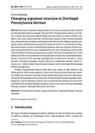 Changing argument structure in (heritage) Pennsylvania German