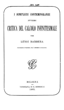 I simplicii contemporanei ovvero critica del calcolo infinitesimale