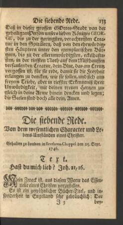 Die siebende Rede. Von dem wesentlichen Character und Lebens-Umständen eines Christen