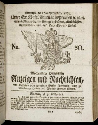 No. 50. Montags, den 16ten December, 1765.