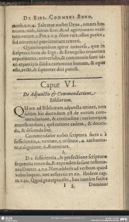 Caput VI. De Adiunctis & Commendatione Bibliorum