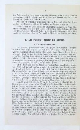 B. Der bisherige Verlauf des Krieges