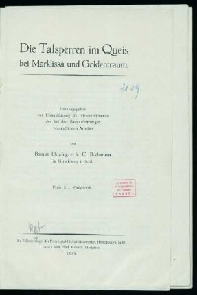 Die Talsperren im Queis bei Marklissa und Goldentraum