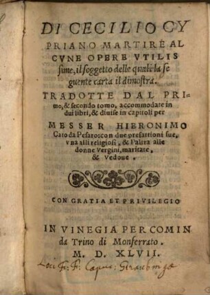 Di Cecilio Cypriano martire alcune opere