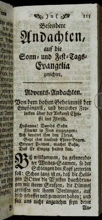 Besondere Andachten, auf die Sonn- und Fest-Tags-Evangelia gerichtet.