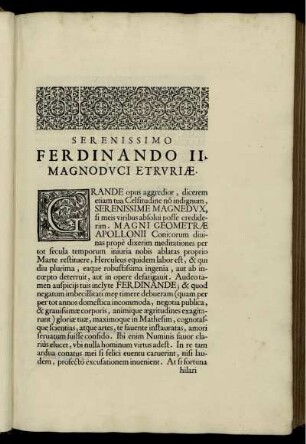 Serenissimo Ferdinando II. Magnoduci Etruriae.