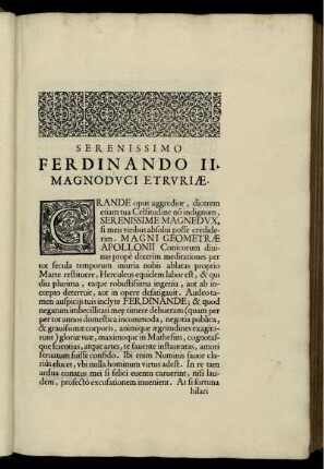 Serenissimo Ferdinando II. Magnoduci Etruriae.