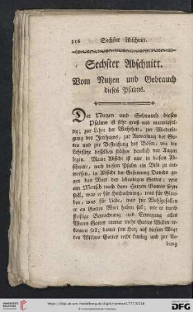 Sechster Abschnitt: Vom Nutzen und Gebrauch dieses Psalms