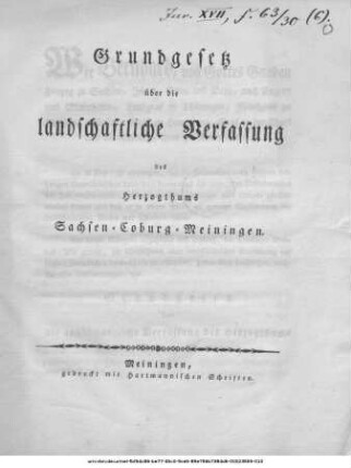 Grundgesetz über die landschaftliche Verfassung des Herzogthums Sachsen-Coburg-Meiningen : [vom 4. Sept. 1824]