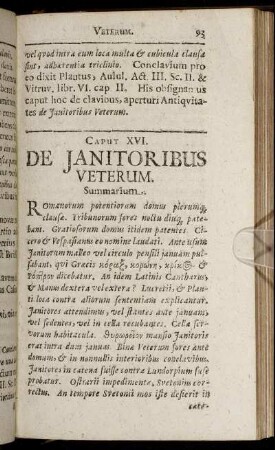 Caput XVI. De Janitoribus Veterum.