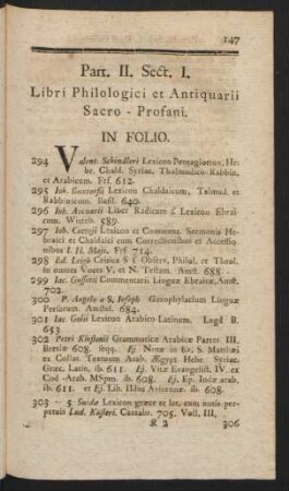 Sect. I. Libri Philologici et Antiquarii Sacro-Profani.