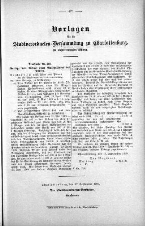 In nicht öffendlicher Sitzung (268), 22. September 1909