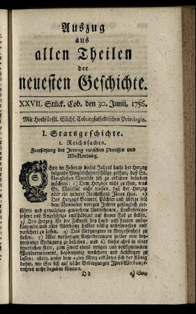 XXVII. Stück. Cob. den 30. Junii, 1756.